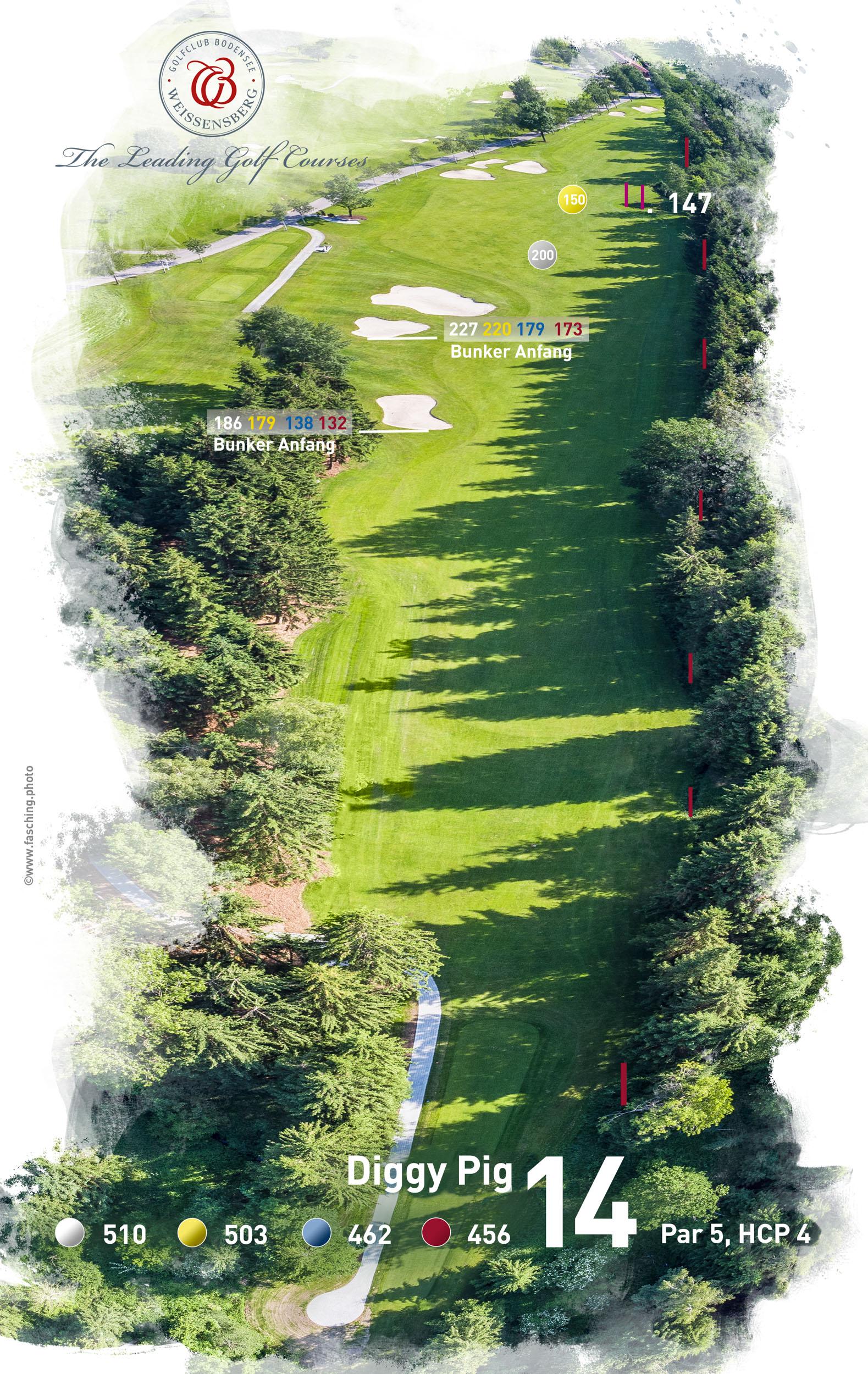 Diggy Pig, der Name der 14 Spielbahn im Golfclub Bodensee
